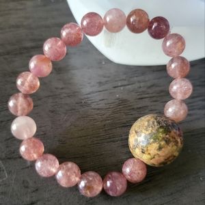 Handmade Strawberry quarts with Jasper bead